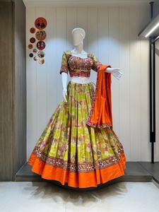 Premium Gaji Shartin <b>Chaniya</b> <b>Choli</b> With Gamthi Work Blouse Cotton Dupatta Navratri Wedding Wear Set For Women - Product Image 3
