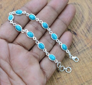 Blue Turquoise <b>Bracelet</b> 925 Sterling <b>Silver</b> <b>Bracelet</b> Chain <b>Bracelet</b> Handmade Minimalist Turquoise Gemstone Bangle - Product Image 6