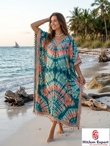 Vestido Kaftan para Mujer con Estampado Tie Dye Personalizado, Tela Suave, Ropa de Playa de Verano, Diseño Moderno, Fabricante y Proveedor OEM ODM - Product Image 2