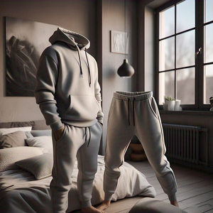 Winter 400 Gsm <b>Plus</b> <b>Size</b> Solid Hooded Men's Oversize 2-Piece Drawstring Tracksuit Fleece Lining <b>Jogger</b> Pants <b>Set</b> - Product Image 2