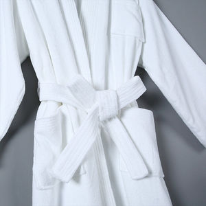 Bata de Baño Clásica para Mujer, Blanca, de Algodón y Fibra de Bambú, con Cuello en V, Manga Larga, Larga, Suave, Transpirable, con Cierre de Cordón - Product Image 6