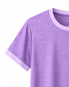 Conjunto de Salón para Mujer Lavender, Morado con Ribete en Contraste, Manga Corta, Informal, de Verano, Dos Piezas, Suave y Transpirable, Mezcla de Algodón - Product Image 6