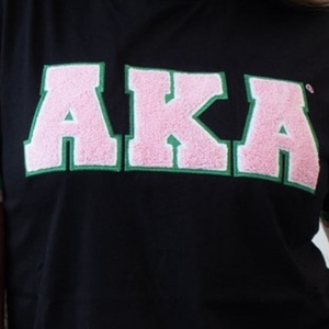 Custom <b>Black</b> <b>Women's</b> Embroidered Tee <b>Shirt</b> with AKA Lettering Short Sleeve Crew Neck Tee Pink Green Trim Casual Fashion - Product Image 6
