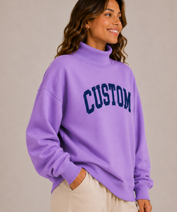 Women's Oversized Mock Neck Sweatshirt, Custom Logo Printing, 100% Cotton Pullover, <b>Drop</b> Shoulder Casual Streetwear - Product Image 3