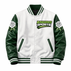 Chaqueta Varsity con Logotipo Personalizado, Diseño Deportivo, Marca Privada, Chaqueta Varsity OEM, Chaqueta Varsity ODM, Verde y Blanco - Product Image 6