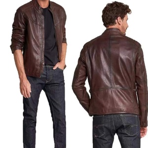 Blouson de moto d'hiver personnalisable pour homme en peau de mouton, imperméable, coupe-vent, respirant, écologique, 100 % cuir, col montant - Product Image 4