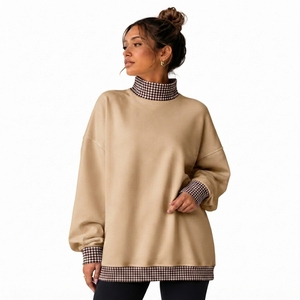 Suéter Oversize de Cuello Alto para Mujer, 100% Algodón, Ligero, Estilo Urbano Contemporáneo - Product Image 1