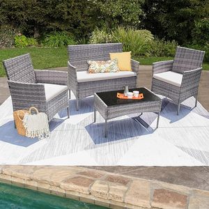 Ensemble de meubles de patio Homall, 4 pièces, canapé en rotin tressé d'extérieur, ensemble de conversation avec coussins pour jardin, terrasse - Product Image 5