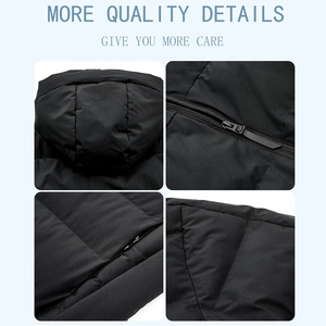 <b>Men's</b> <b>Long</b> Hooded Down Puffer Jacket Windproof Winter <b>Coat</b> Solid <b>Black</b> Zipper Closure Casual Style Thick Warm Outerwear - Product Image 4