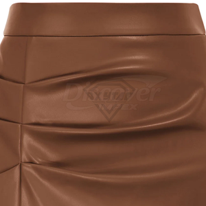 Nouvelle jupe crayon mini en cuir taille haute pour femme, froncée, couleur unie brillante, style sexy, toutes saisons - Product Image 2