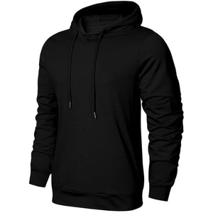 Ensemble de survêtement personnalisé pour homme, sweat-shirt à capuche noir uni et pantalon de jogging, molleton de coton minimaliste - Product Image 3