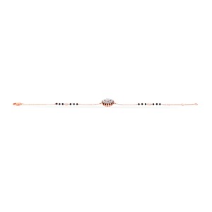 Luxury Rose Gold Black <b>Beads</b> <b>Bracelet</b> for Women | Four Leaf Clover CZ Diamond Charm <b>Bracelet</b> | Adjustable Double Chain Mangalsut - Product Image 2
