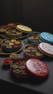 Premium Printed Iron Masala Dabba Round Spice Storage <b>Box</b> with Floral Design Lid for Indian Kitchen Decorative Printed Iron <b>Box</b> - Product Image 3