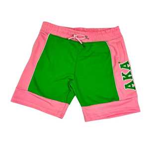 AKA กางเกงขาสั้นผ้าฟลีซ สีชมพู สีเขียว ทรงยูนิเซ็กส์ เสื้อผ้าลายตัวอักษรกรีก กางเกงขาสั้นลำลองใส่สบาย คุณภาพพรีเมียม ผ้าเนื้อนุ่ม - Product Image 1