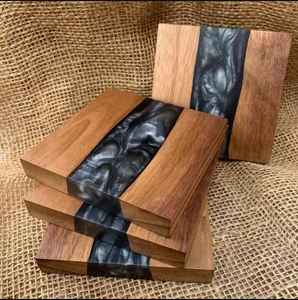 Sous-verres carrés créatifs en résine avec incrustation de bois, écologiques, pour thé, café et décoration de table élégante, ensembles classiques de 10 mm d'épaisseur - Product Image 6