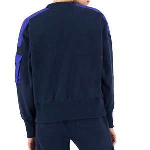Sweat-shirt à col rond pour femme, color-block, manches longues, 100% coton tricoté, décontracté, pour l'automne, avec poche - Product Image 2