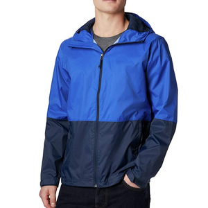 Men's Color Blocked Windproof Hooded Racer <b>Jacket</b> With <b>Zipper</b> Closure Regular Fit Autumn Casual Wear Blue And Navy - Product Image 1
