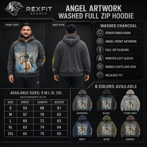 เสื้อฮู้ดซิปเต็มตัวสีเทาฟอกทรงโอเวอร์ไซส์ลายกราฟิกเทวดา สตรีทแวร์ ผ้าฝ้าย 100% หนัก 350 กรัม รับผลิตแบรนด์ส่วนตัว ขายส่ง - Product Image 6