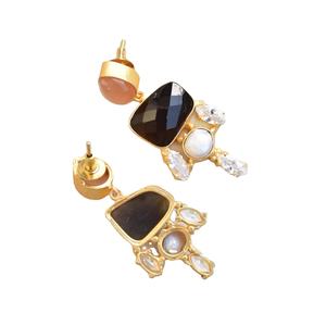 ต่างหูทองเหลืองแท้ประดับเพชรซิคอนคุณภาพสูง เครื่องประดับอัญมณีแท้ ชุบทอง 18K ปราศจากนิกเกิล ทนทาน คุณภาพสูง - Product Image 6