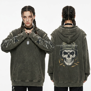 Olive Green Murky Deep Swamp Horror Skull Hoodie <b>Slime</b> Graphic Print Distressed Oversized Hooded Sweatshirt Bulk Supply Custom - Product Image 2
