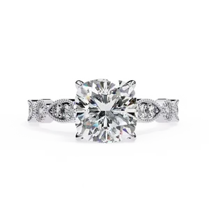 2.5ct Cushion Cut Lab Grown Diamond Engagement <b>Ring</b> 18K Solid <b>Gold</b> IGI Certified VVS E-F <b>Vintage</b> Round Accent Fine <b>Ring</b> - Product Image 3