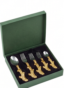 Juego de cubiertos metálicos novedosos con mangos dorados con diseño de animales, aptos para lavavajillas, para fiestas y uso doméstico. - Product Image 6