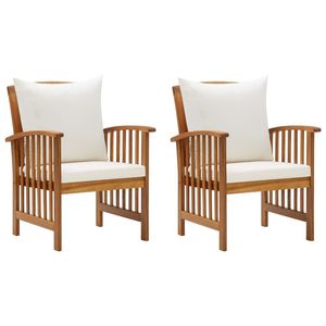 Set di 2 sedie da giardino in legno massello di acacia bianco crema con cuscini - Product Image 2
