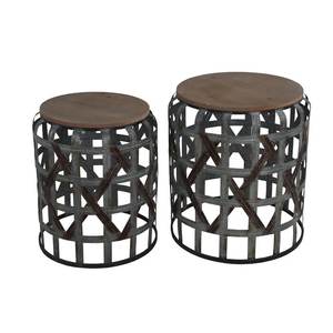 Heavy Duty Urban Metal <b>Nesting</b> <b>Table</b> <b>Set</b> with Reinforced Frame and Wooden Surface for Long Lasting Home Use - Product Image 5