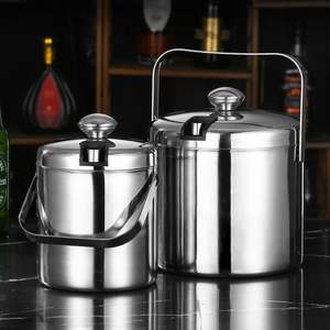 Contenedor de Hielo de Acero Inoxidable de Doble Pared con Aislamiento, Diseño con Orificios de Drenaje, 1L 2L 3L, Cubetera para Bebidas, Enfriador de Vino con Pinzas - Product Image 1