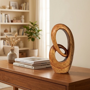 Petite sculpture en bois abstraite en bois de Suar, figurine boucle éternelle, artisanat balinais fait main, décoration pour la maison et le bureau, ornement, cadeau - Product Image 3