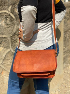 กระเป๋าสะพายไหล่หนังแพะทำด้วยมือหนังแท้สำหรับผู้ชายและผู้หญิง, กระเป๋าหนังแพะทำมือความจุขนาดใหญ่ - Product Image 4