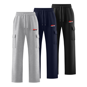 Men's 100% Cotton Drawstring Cargo Sweatpants Elastic Waist Multiple Pockets Casual Midweight Autumn Cargo Trousers For Sale - Product Image 4