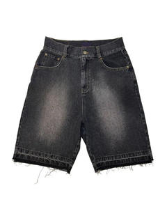 <b>Black</b> Denim <b>Shorts</b> for <b>Men</b> Vintage Washed Baggy Jorts Frayed Hem Casual Streetwear - Product Image 1