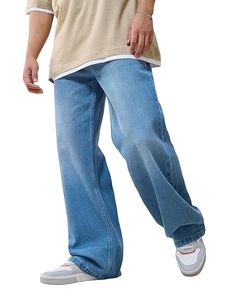 Jean ample à jambe large pour homme, en denim délavé, coupe décontractée, taille mi-haute, en coton tissé, couleur unie, hiver/printemps - Product Image 4