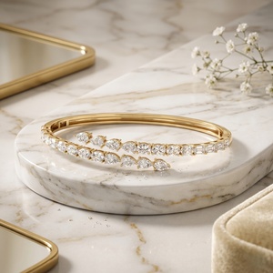 5.20CTW Lab Grown Pear Cut Diamond Oval Prong Set 9K Gold Plated IGI Certified Luxury Bangle Cuff <b>Bracelet</b> - Product Image 1