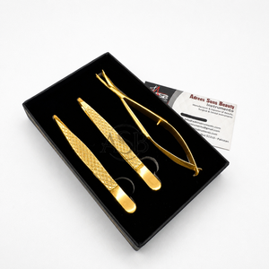 Pinzas para Cejas con Logotipo Personalizado en Chapado en Oro, Calidad Profesional, Acero Inoxidable, Punta Inclinada y Puntiaguda, Tijeras para Cejas con Resorte - Product Image 6