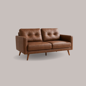 Sofá Seccional de Dos Plazas en Cuero Marrón, Respaldo Firme, Brazos Curvos, Forma Semicircular, Estilo Moderno para Sala de Estar, Suministro Directo del Fabricante - Product Image 1