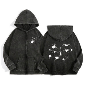 Sudadera con capucha unisex Wearpex de forro polar con cremallera completa, diseño de araña, a prueba de viento, estampado sólido, ecológica, 100% algodón, estilo Harajuku, holgada con gráfico frontal. - Product Image 6