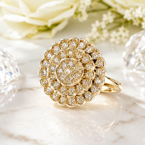 Luxury 14K <b>Gold</b> Round Floral Cluster <b>Ring</b> with Sparkling CZ Stones Elegant Bridal Party Wear Jewelry for Women - Product Image 1