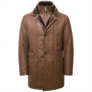 Men's Winter Fox Fur Leather Bomber Jacket Brown Genuine Thick Canvas Front Logo Stand Collar Warm <b>Coat</b> - Product Image 1