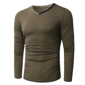 Camisetas con cuello en V personalizadas para hombres con mangas completas Material de poliéster/algodón profesional Ropa hecha - Product Image 1