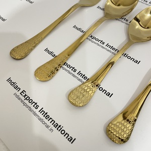 Ensemble de couverts de luxe en acier inoxydable PVD doré avec poignée nid d'abeille, finition miroir, design moderne, portable, compatible lave-vaisselle - Product Image 3