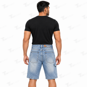 Men's High Waist Distressed Denim Cargo <b>Shorts</b> With Pockets Summer Casual Style Ripped <b>Woven</b> Fabric Light Blue Color <b>Shorts</b> - Product Image 4
