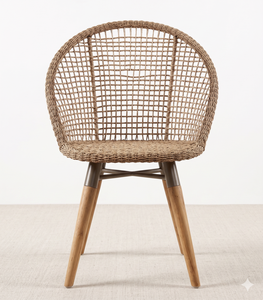 Chaise de salle à manger moderne en rotin naturel, chaises d'appoint en osier tressé pour extérieur, pieds en bois faits à la main, mobilier de restaurant, café, patio - Product Image 2