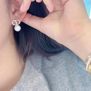 S925 Sterling <b>Silver</b> Classic Three Diamond <b>Earrings</b> with 10-11mm Freshwater Edison <b>Pearls</b> for Women - Product Image 4