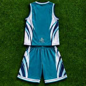Uniforme de Baloncesto Unisex de Alta Calidad, Color Cian y Blanco, Sublimado, Cuello en V, Sin Mangas, Absorbe la Humedad, Ajuste Atlético, Logotipo Personalizado - Product Image 2
