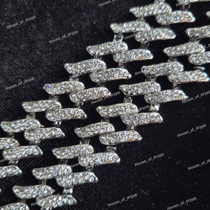 Collar de Diamantes de Plata con Incrustaciones de Diamantes, Collar de Eslabones en Zig Zag, Collar de Diamantes de Moissanita con Corte Redondo y Micropavé para Unisex - Product Image 2