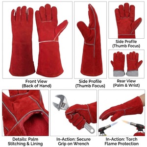 Gants de soudage en cuir de vachette rouge de haute qualité, équipement de protection individuelle, résistants au feu, pour soudeurs MIG/TIG - Product Image 4
