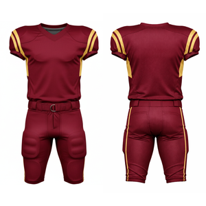 Uniforme de football américain OEM bordeaux et or, maillot de performance professionnel avec empiècements latéraux contrastés et pantalon de jeu rembourré - Product Image 3