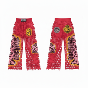 Casual Hip-Hop Style Trendy <b>Red</b> Custom Embroidery Design Streetwear Pants Distressed Hem Comfortable Sweat Pants <b>Men's</b> Canvas - Product Image 6